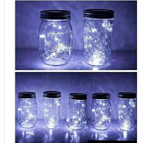 6 Pack Mason Jar Lights, 20 LED Solar Cold White Fairy String Lights Lids - Picture 8 of 8